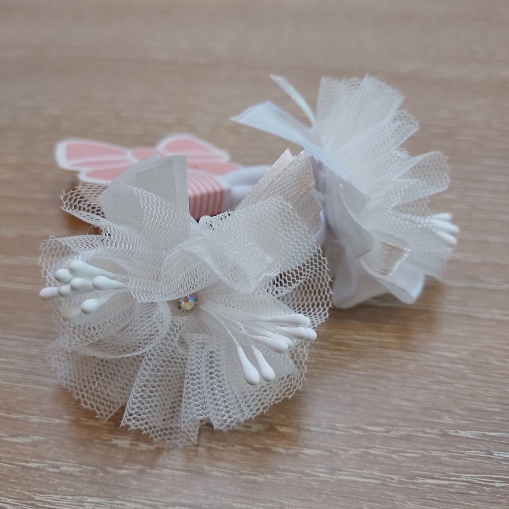 Charming White Tulle Flower Hair Clips for Kids